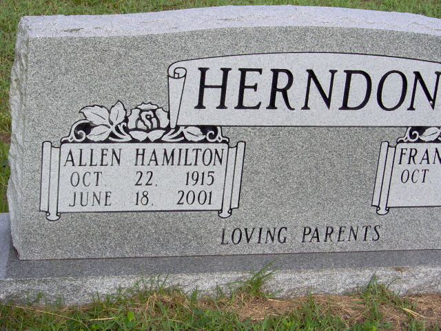 Headstone for Herndon, Allen Hamilton